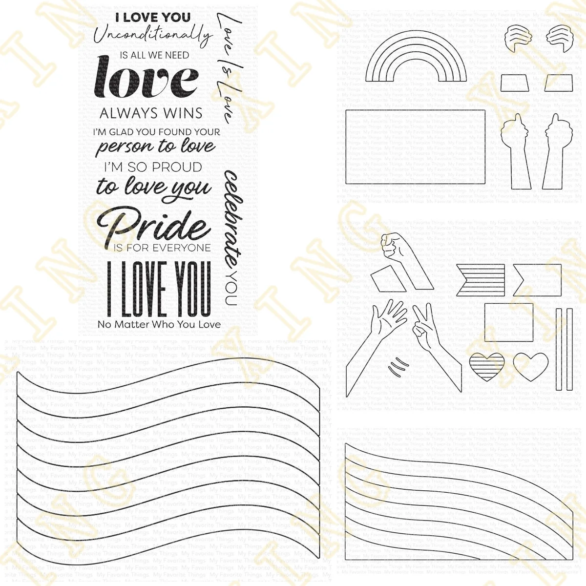 

2023 New Wavy Rainbow Love Everyone Clear Stamps and Metal Cutting Dies Sets for DIY Craft Making Greeting Card Scrapbooking