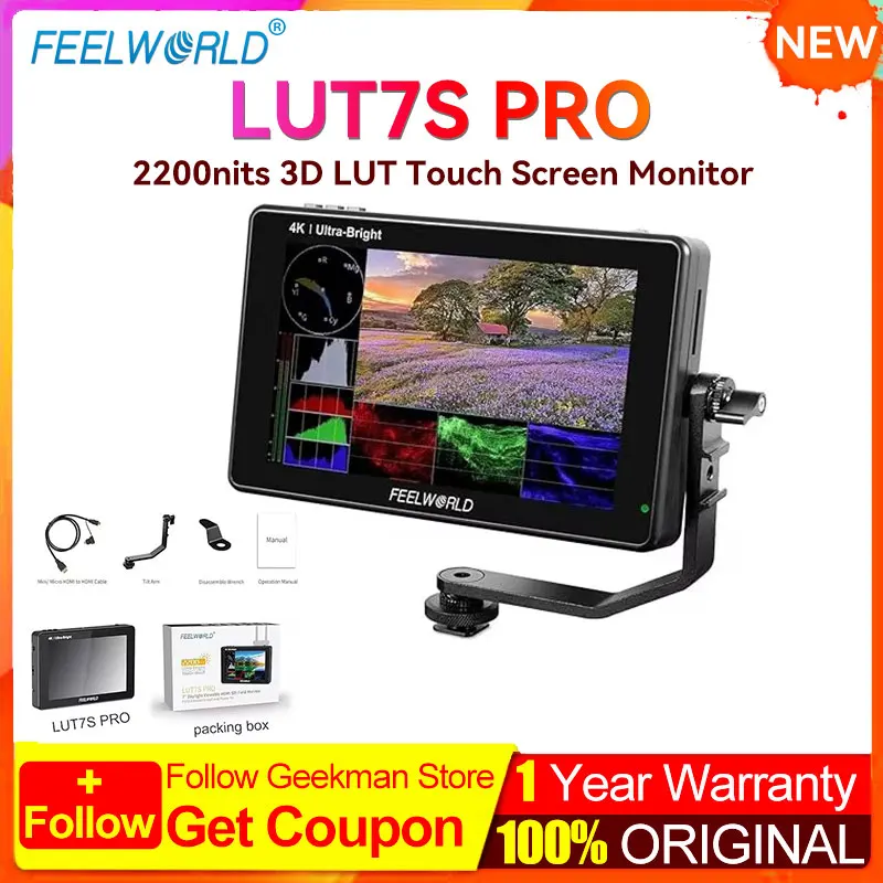 FEELWORLD LUT7 LUT7S LUT7/LUT7S PRO 7 Inch 2200nits 3D LUT Touch Screen Monitor DSLR Camera Field Director 4K HDMI 3G-SDI I / O
