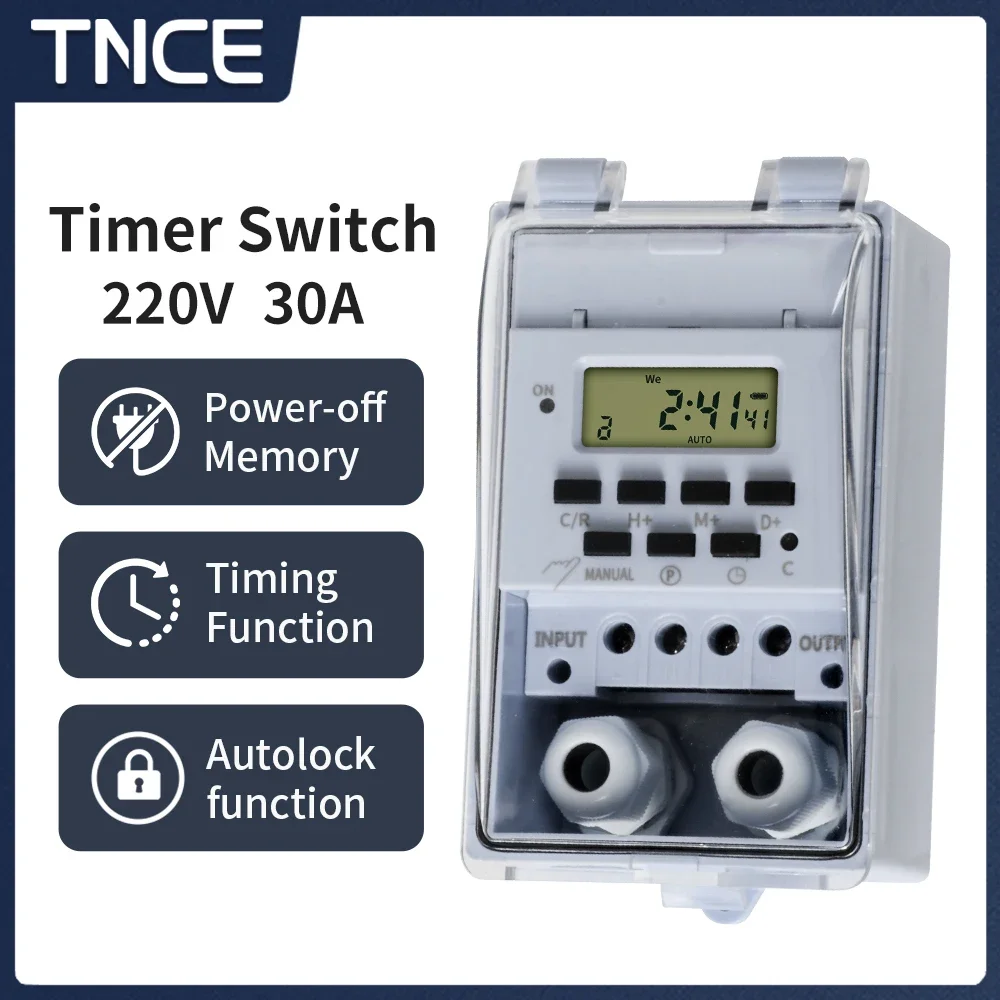 TNCE Digital Time Switch DIN Rail Big Power, 30A LCD weekly 7 days programmable relay timer control AC 220V