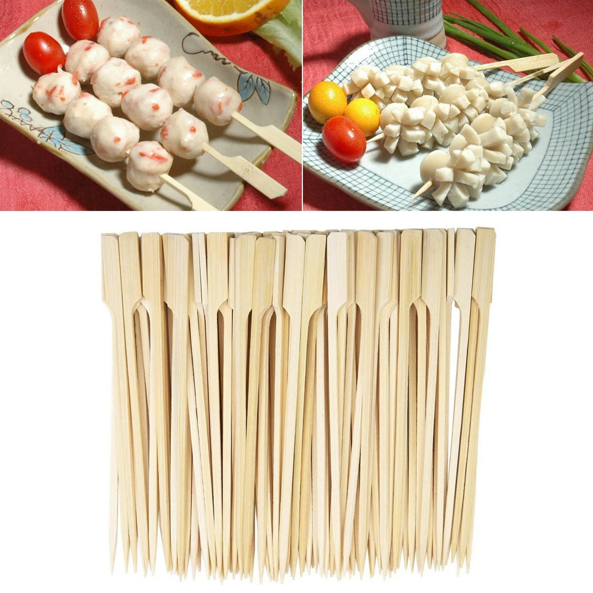 

100pcs Guandong cooking bamboo skewers spicy hot barbecue skewers iron cannon skewers with handles