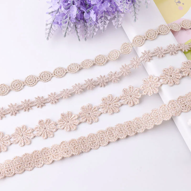 2yards Gold Line Small Petals Daisy Embroidery Lace Trim Ribbons Garment Accessories DIY African Lace Fabric 2022 High Quality