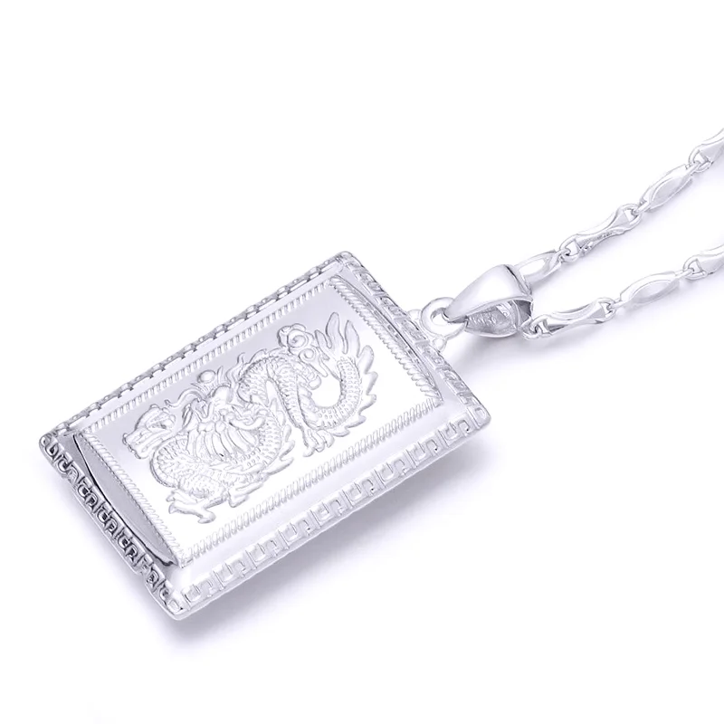 

Pure Platinum PT950 Men Women Lucky Dragon Oblong Pendant