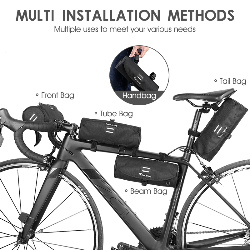 Borsa da bicicletta borsa anteriore da ciclismo portatile borsa da manubrio da strada MTB borsa da manubrio cilindrica multiuso di grande capacità - immagine 4
