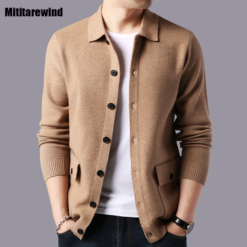 

Korean Fashion Cardigan Men Turn Down Collar Outdoor Sweater Men Single-breasted Camel Knitwear Youth Casual Solid Sweater Coat