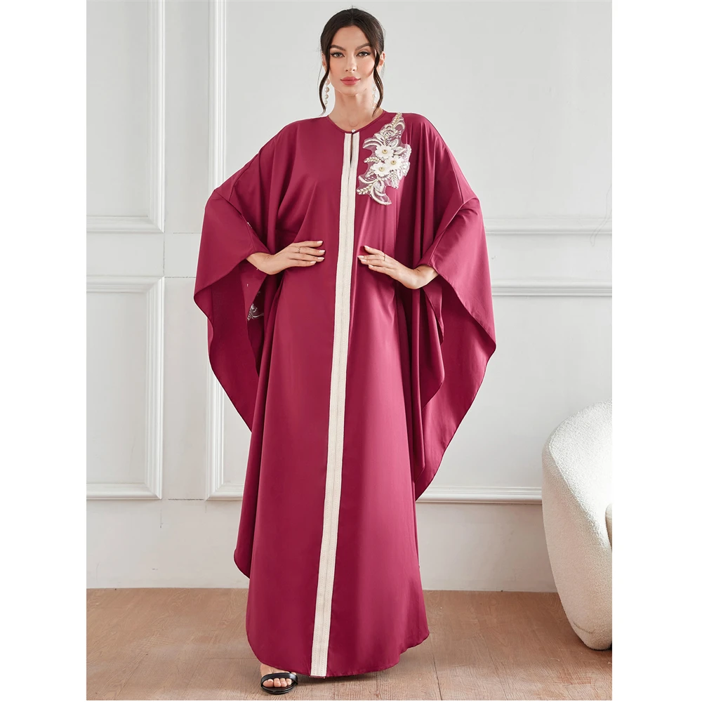 

Ramadan Abaya For Muslim Women Bat Sleeve Loose Turkey Solid Color Appliques Islamic Prayer Dresses Dubai Moroccan Caftan Woman