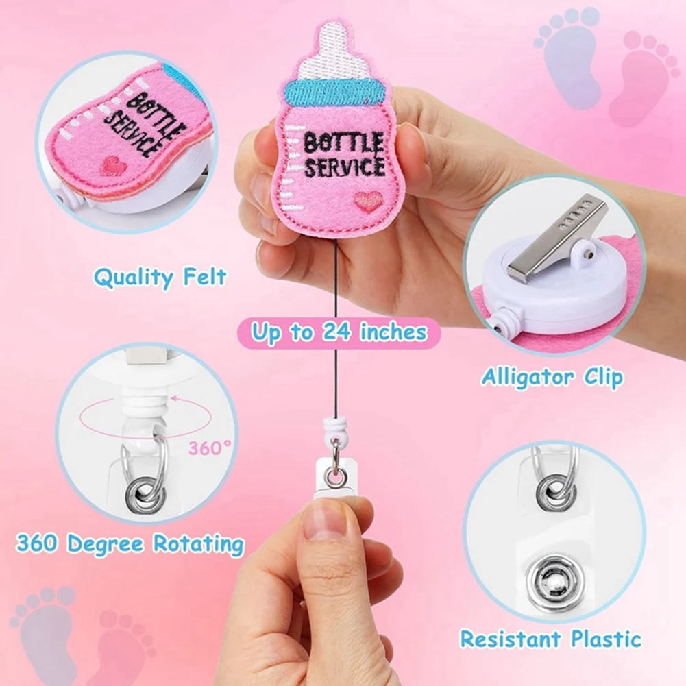 LC-6개 세트 산모실 간호사 펠트 배지 릴 NICU 간호사 접이식 귀여운 배지 홀더 (악어 클립 포함) 내구성 강함