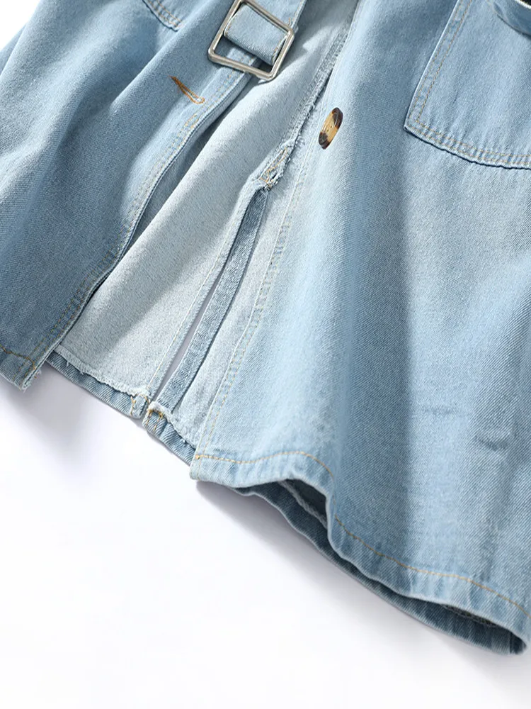 New Long Denim Jacket Autumn/Winter Turn-down Collar Single Breasted Solid Office Lady Denim Trench Coat for Women Clothing