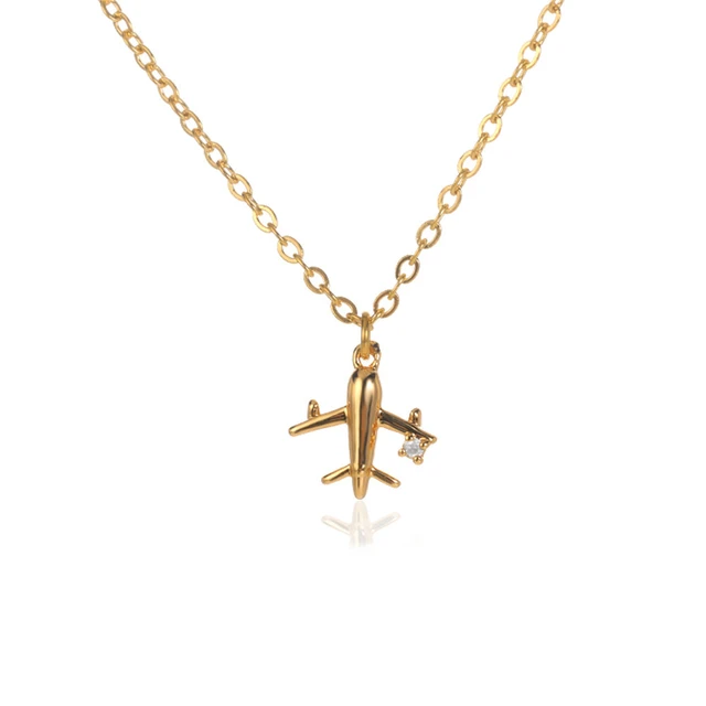 Simple Fashion Gold Color Airplane Pendant Necklace for Women Cute Tiny  White Zircon Aircraft Clavicle Chain Necklaces Jewelry - AliExpress