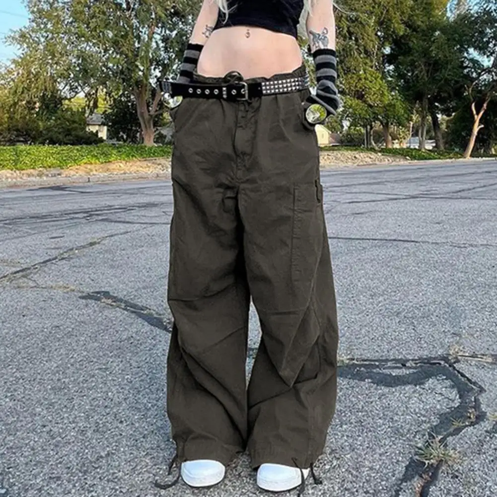 

Joggers Baggy Trousers Loose Wide Leg Women Punk Sweatpants Elastic Waist Drawstring Cargo Pants Weaving Slacks Streetwear