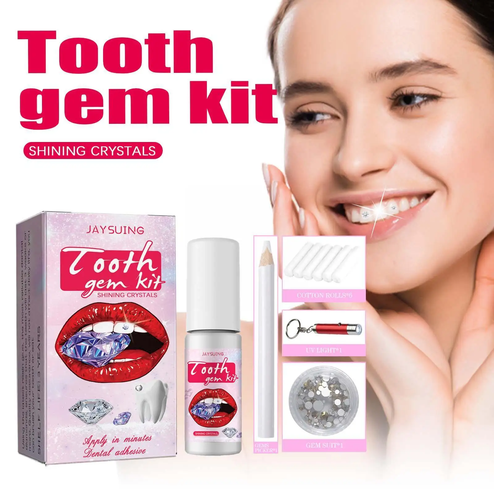 

Tooth Gem Set Easy To Remove Beautiful White Tooth Jewelry Reflective Teeth Ornament Application Kit For Girls Women O9H3