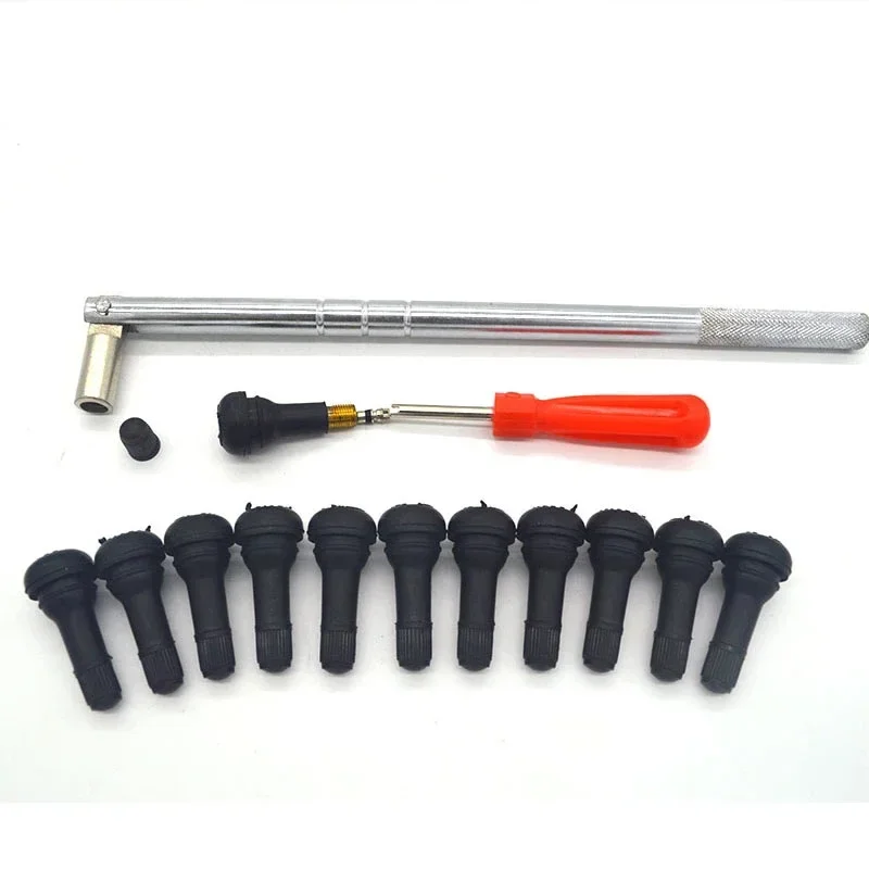 1set TR413 Snap-In Tire Valve Stems Short Black Rubber The Valve Core Wrench No Inner Tire Disassembly