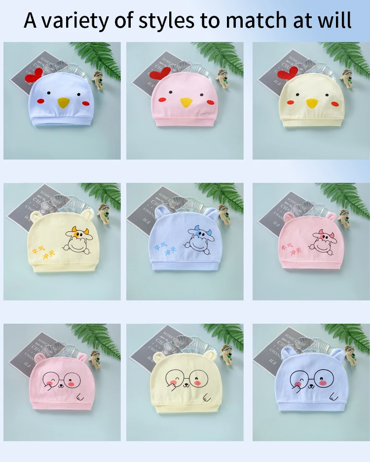Four Seasons Kids Newborn Baby Hats 100% Cotton Cap 40 Color Cartoon Cute Printed Hat Suitable for 0-12 Months Baby Accessories