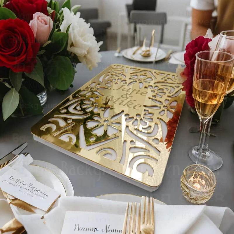Guest Book Wedding Guestbook Personalized Mirror Signature Decor Engrave Carve Gifts For Guests Cover Gift Album G009