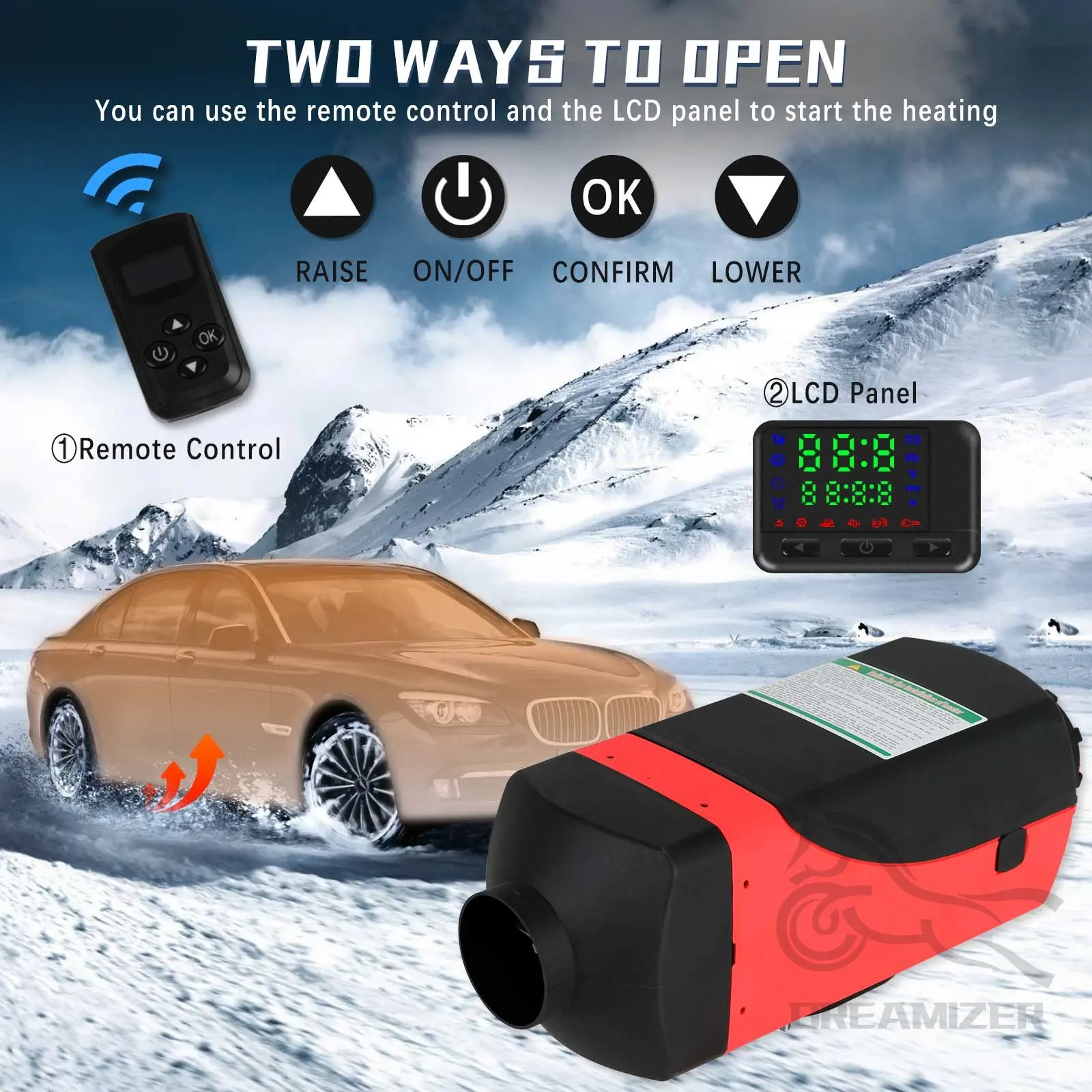 2KW 12V 10 L Tank Car Heater Diesel Air Heater W/ LCD Switch Silencer for Car RV Trailer Truck Vehicles Parking RU Stock