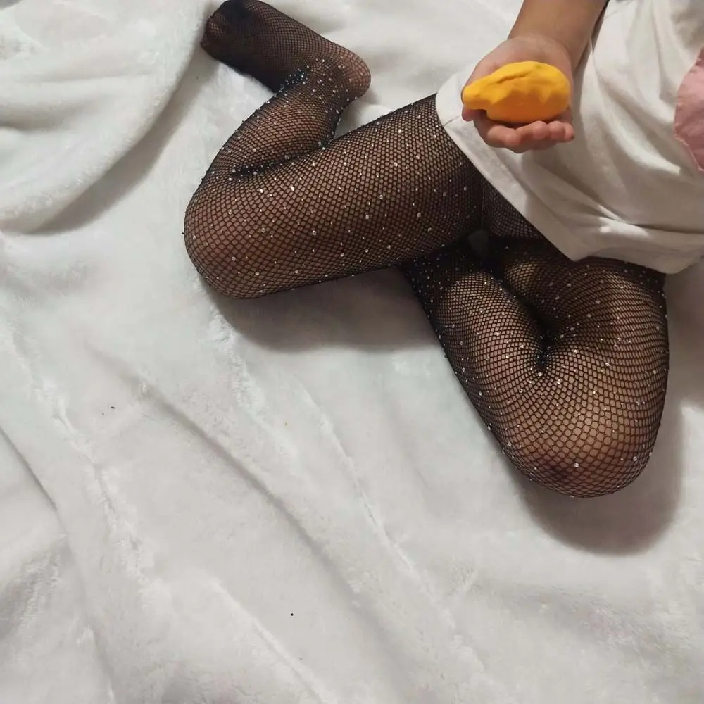 Baby Breathable Girls Crystal Sequin Children Rhinestone Mesh Pantyhose  Stockings Fishnet Tights