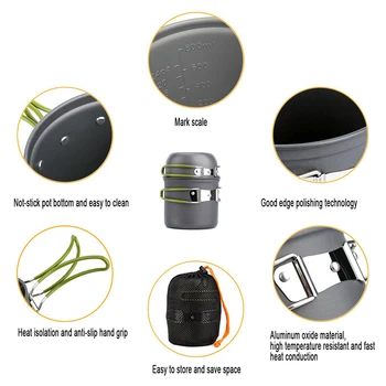 Portable Camping Cookware Set Outdoor Pot Mini Gas Stove Sets Nature Hike Picnic Cooking Set With Foldable Spoon Fork Knife 4