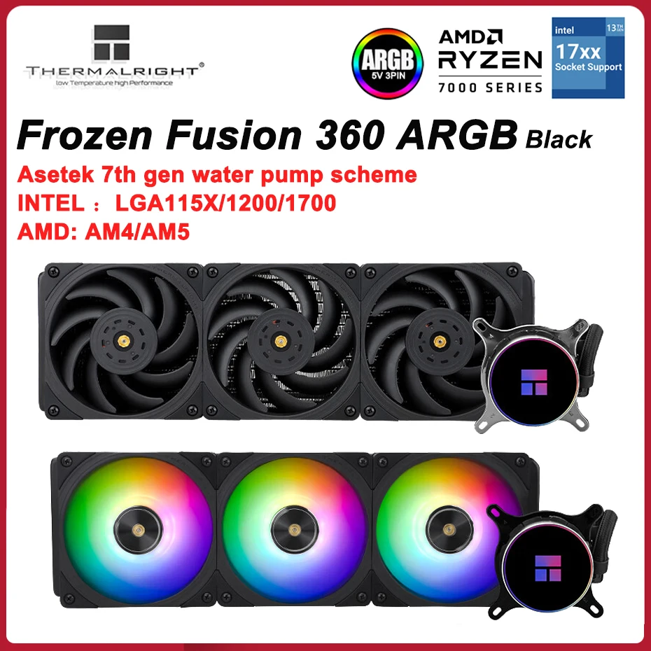 Thermalright Frozen Fusion 360 Black Argb Cpu Water Cooler Computer Case Radiatore Liquido Integrato Per 1700 1200 115X Am4 Am5