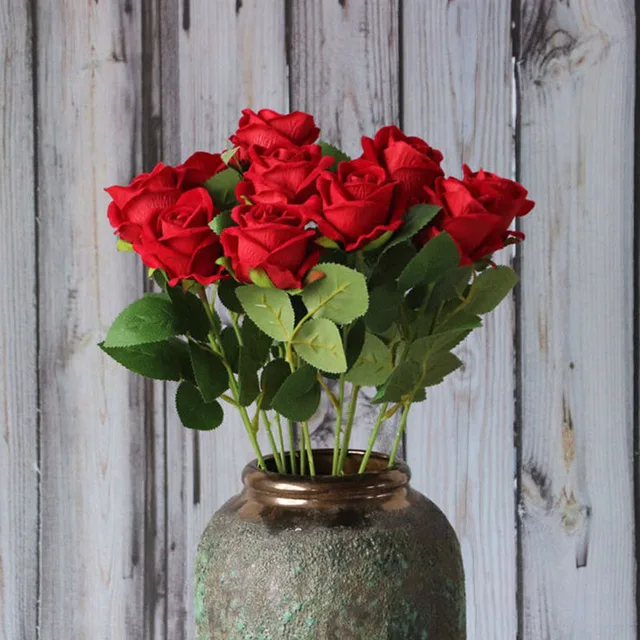3/5/10/20 pièces Roses fleurs artificielles Rose fleur branche Roses rouges artificielles réaliste fausse Rose pour la décoration de la maison de mariage 3