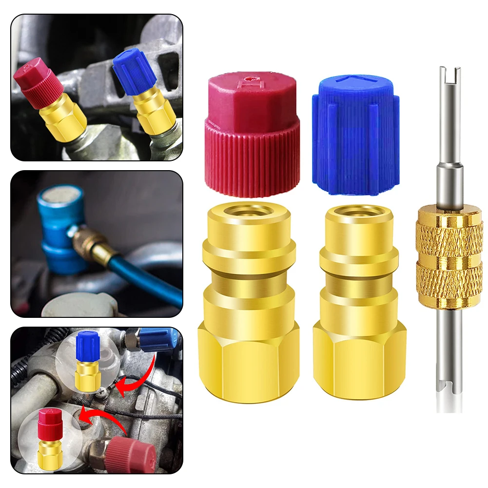 

2Pcs R12 To R134A Air-Condition A/C Filling Valve Fitting Port Adapter Retrofit Quick Disconnect Coupler Low High Pressure Conne