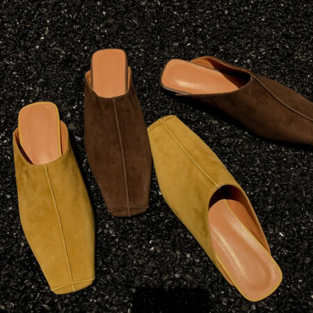 

Туфли женские с квадратным носком, модная верхняя одежда, матовая овечья кожа, на плоской подошве, повседневная обувь Muller