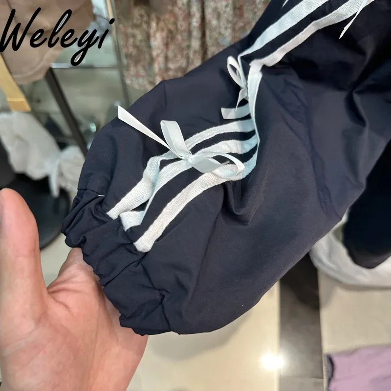 Women's Japanese Trench Coat 2024 Spring Sweet Cute Academy Style Hooded Collar Letter Three Bar Edge All Match Zipper Cardigan