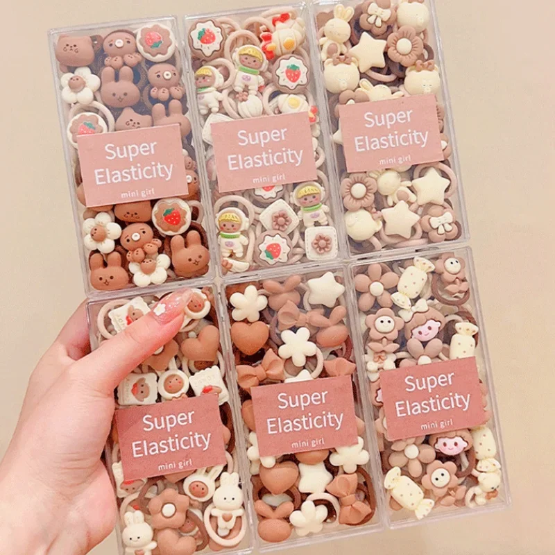 Coffee Color Children's Cute Cartoon Hair Rope Baby Thumb Loop Does Not Hurt Rubber Band Headwear Baby Tie Head  Small Pull