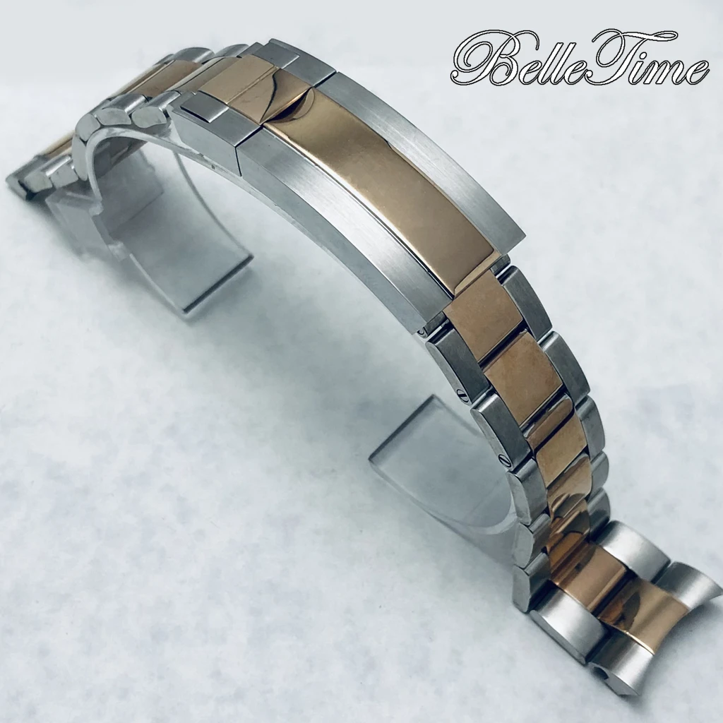 Premium 904L Stainless Steel Brushed & Polished Strap with Glide Lock Clasp, 20mm Width