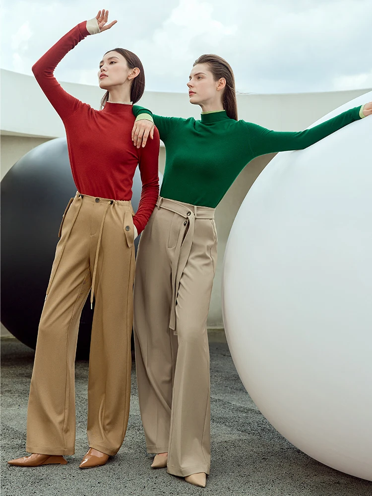 Amii Minimalism 2023 Autumn Pants For Women New Office Lady Drawstring Long Basics Wide-leg Blazer Pants Lady Trousers 12343262