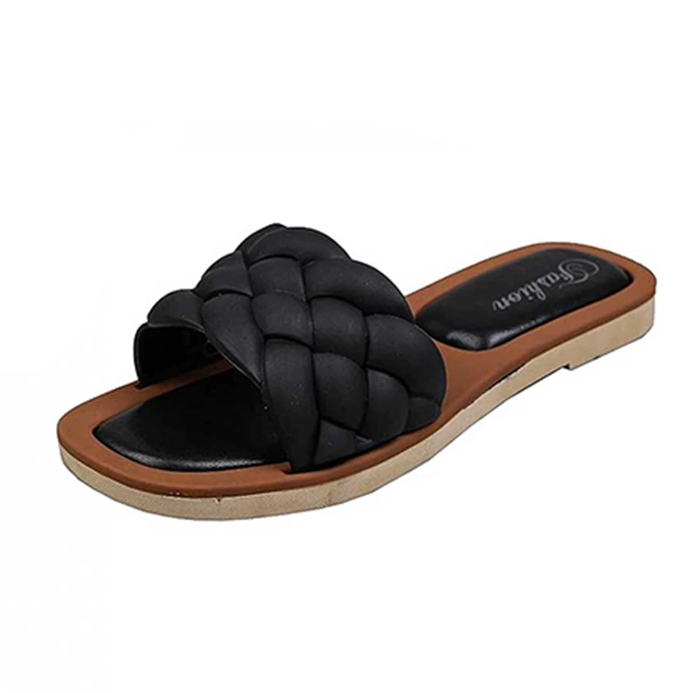 Sandals  Women Open Toe Sandals Walking Solid Color Women Shoes Woven Beach Female Slippers Holiday Slipper Chaussure Femme