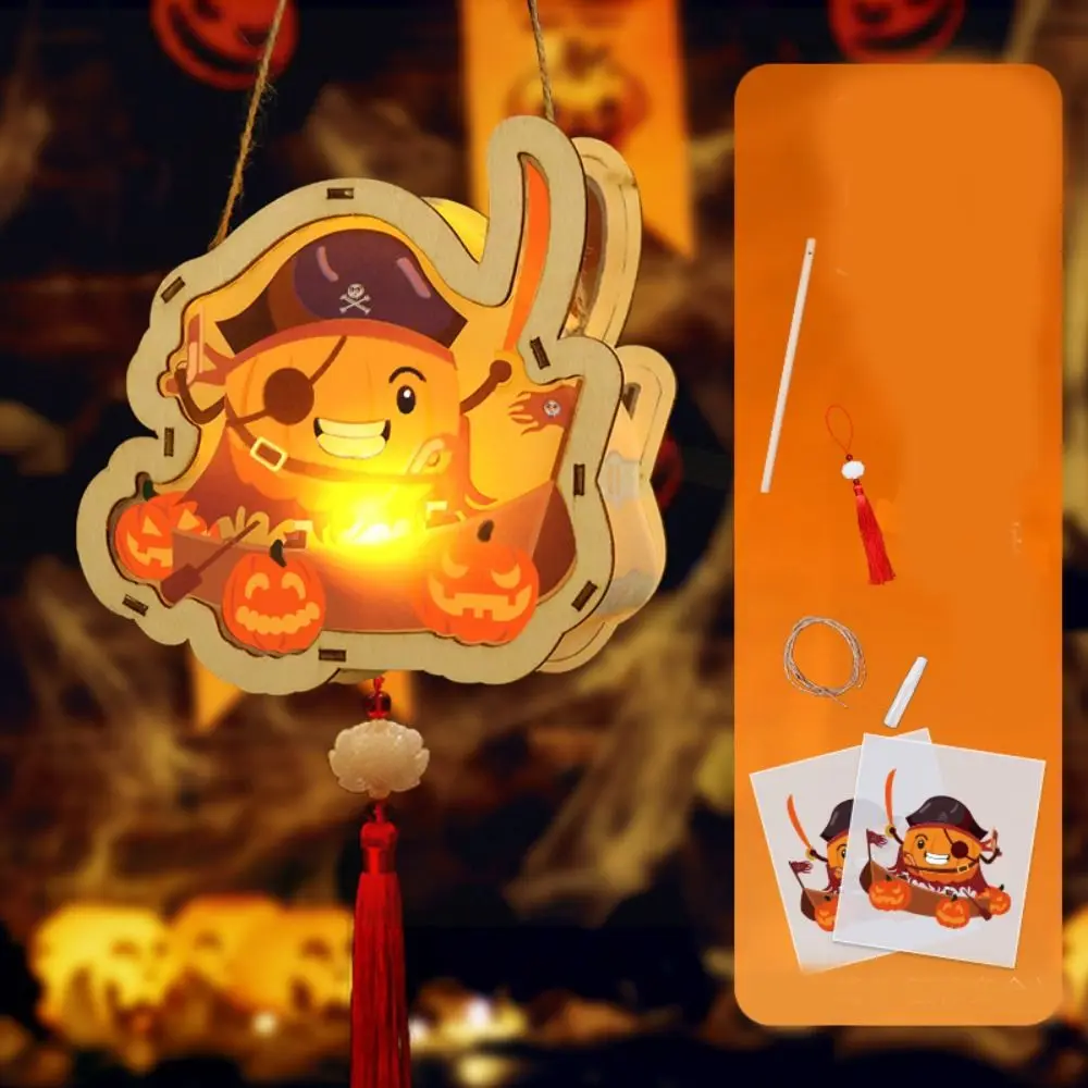 Luminous Halloween Lantern DIY Handheld Pumpkin Handmade Lantern Witch Pirate Captain Halloween Pumpkin Lantern