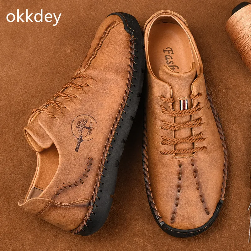 Formal Shoes for Men leather shoes Round Toe Flat Casual Comfortable Trendy All-match Outdoor Loafers Leather Shoes for Men Spring Summer