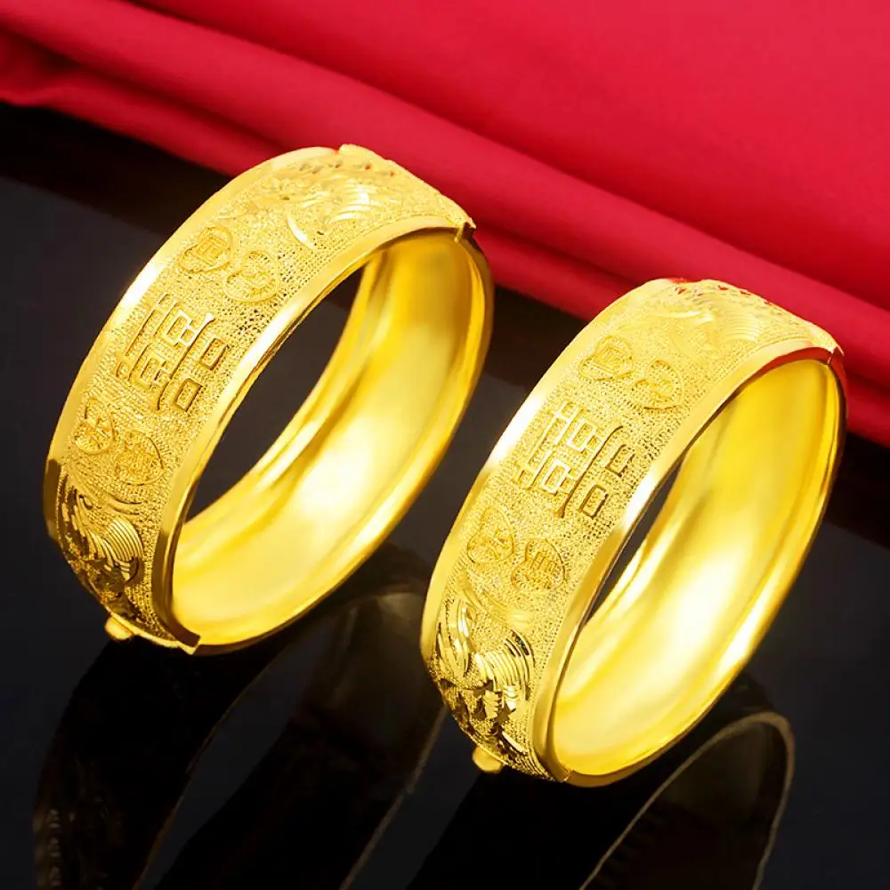 

HOYON 24K Gold Coating Bracelet for Women Wedding Engagement Dragon and Phoenix Bracelet Jewelry 20x60mm