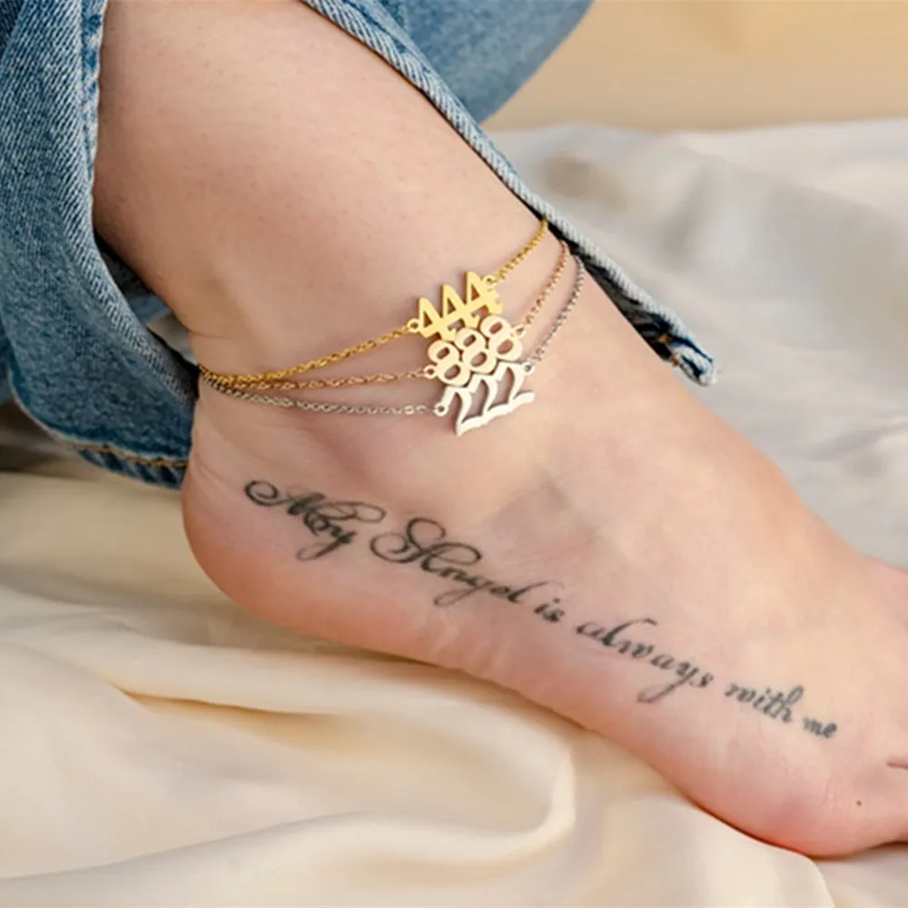 111 222 333 444 555 666 777 888 999 engel Anzahl Fußkettchen Für Frauen  Edelstahl Bein Armband Strand Fuß goth Schmuck BFF Geschenk - AliExpress, image size:1000x1000