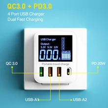 QC3.0 Fast Charging USB C Charger 4 Ports Portable Phone Charger 30W 40W LCD Display For iPhone 12 Samsung Type C PD USB Charger 