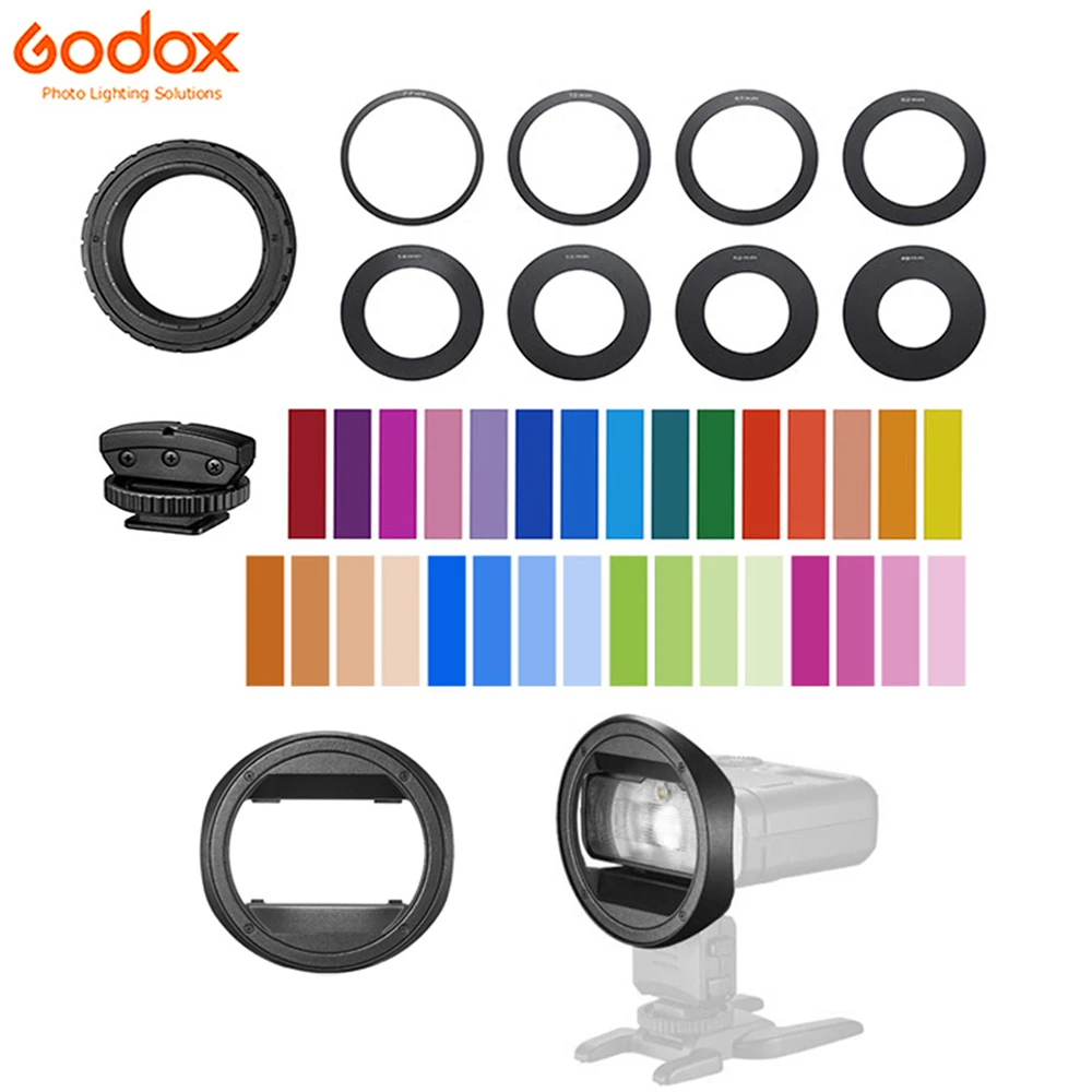 

Godox MF12 Macro Flash Accessories MF-AR AR-R Mounting Ring MF-CB Round Adapter MF-11C MF-11T Color Filters Cold Shoe Adapter