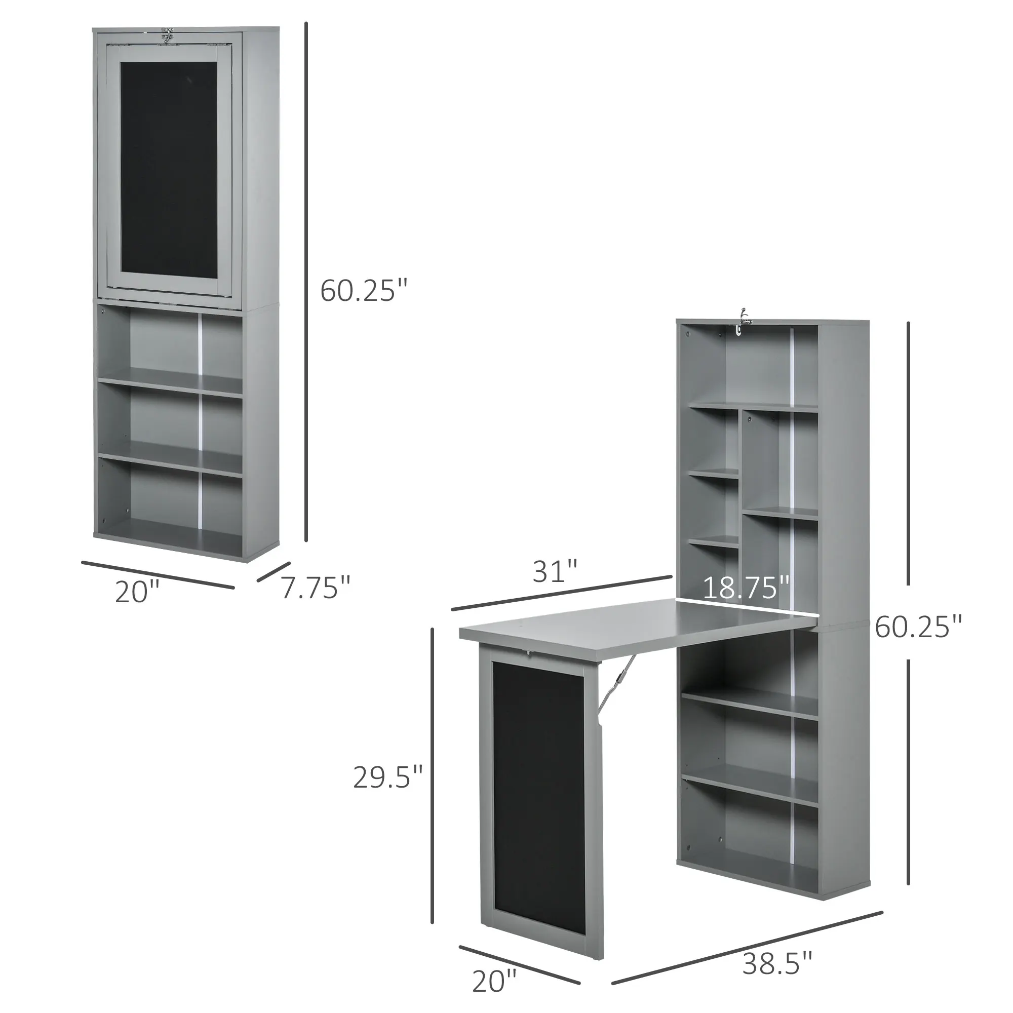 Homcom Fold-Out Convertible Office Desk, Wall Mount Computer Desk with Blackboard and Side Shelf, Charcoal Gray 4