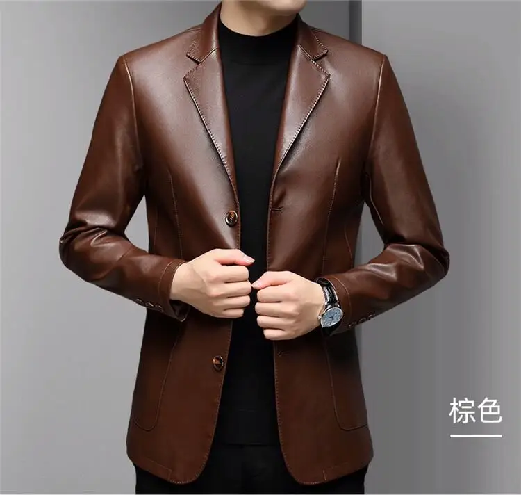 S746c214e2f34443cb5c6ae2e3b676aa7H Brand Pu Leather Jacket Men Autumn Winter Casual Men's Jackets Solid Clothes Soft Motorcycle Outerwear Masculinas M-3XL Mallzona