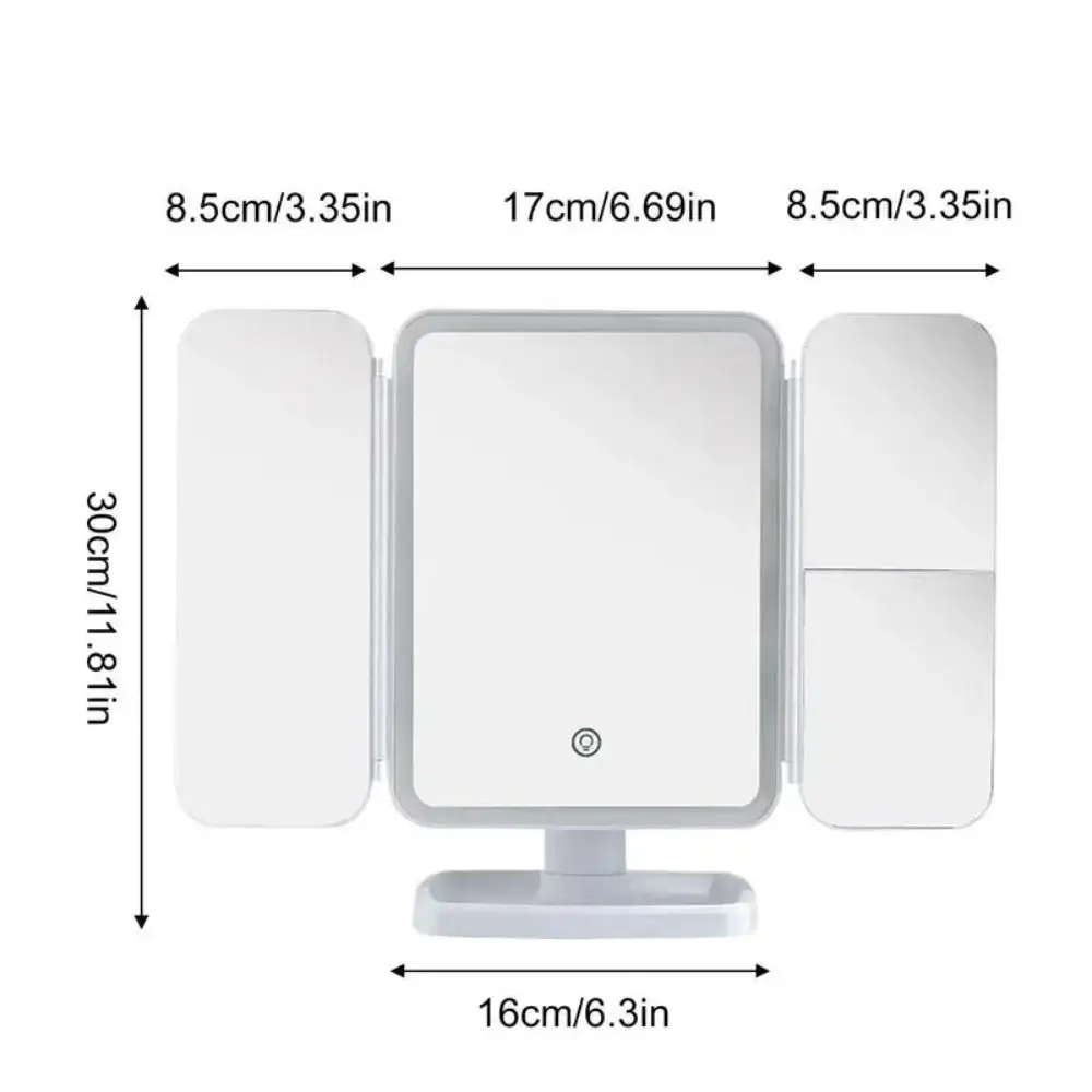 3X/2X/1X Magnifications Cosmetic Mirror Touch Sensor Switch 3 Panels Smart Mirror Folding 180° Adjustable Rotation Vanity Mirror