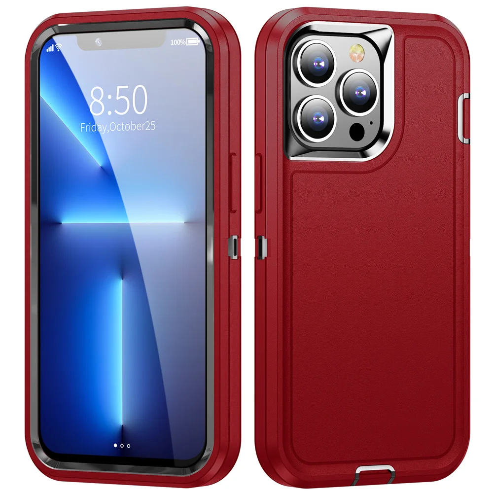 Three-Layer Shockproof Protective Bumper Case with Solid Color Design