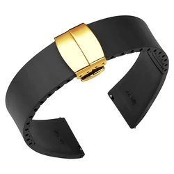 Premium FKM Rubber Quick Release Watch Band with Butterfly Buckle - 20mm (Black gold)