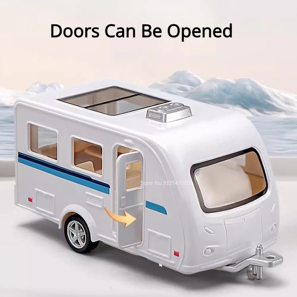 Alloy Diecast Land Rover and RV Caravan Toy Set with Opening Doors