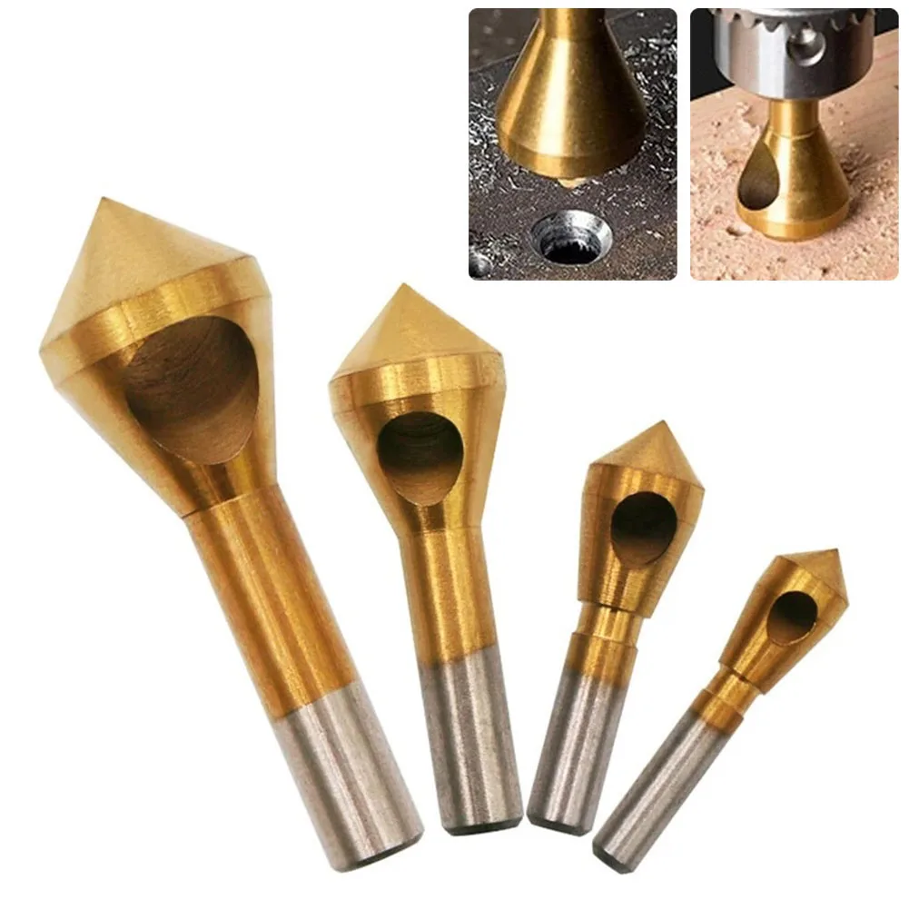 

4pcs/set Titanium-Plated Coated Countersink Drill Bit Deburring Drill Taper Hole Cutter Metal Chamfering Tools