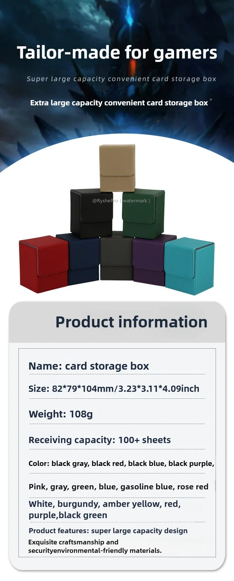 Sammelkarten-Aufbewahrungsbox für 100 + einärmelige Karten mit 2 Trennwänden, Kommandant-Deckbox, kompatibel mit Mtg-Kartenetui – Detail 1