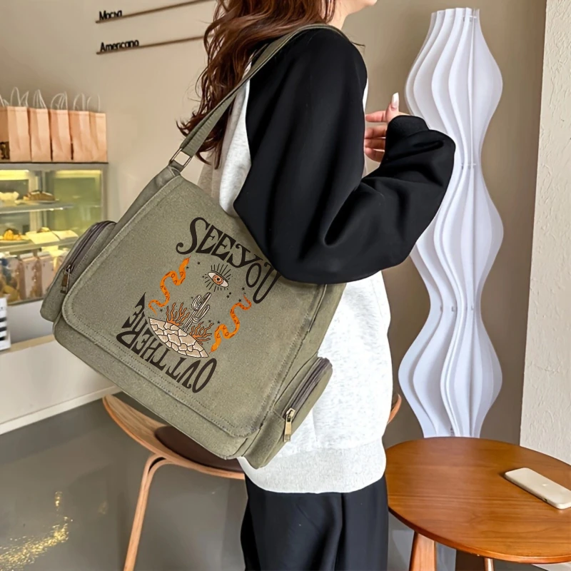 Retro Men's Shoulder Bag Crossbody Bag Graphic Print Canvas Large Capacity Messenger Bag for Travel