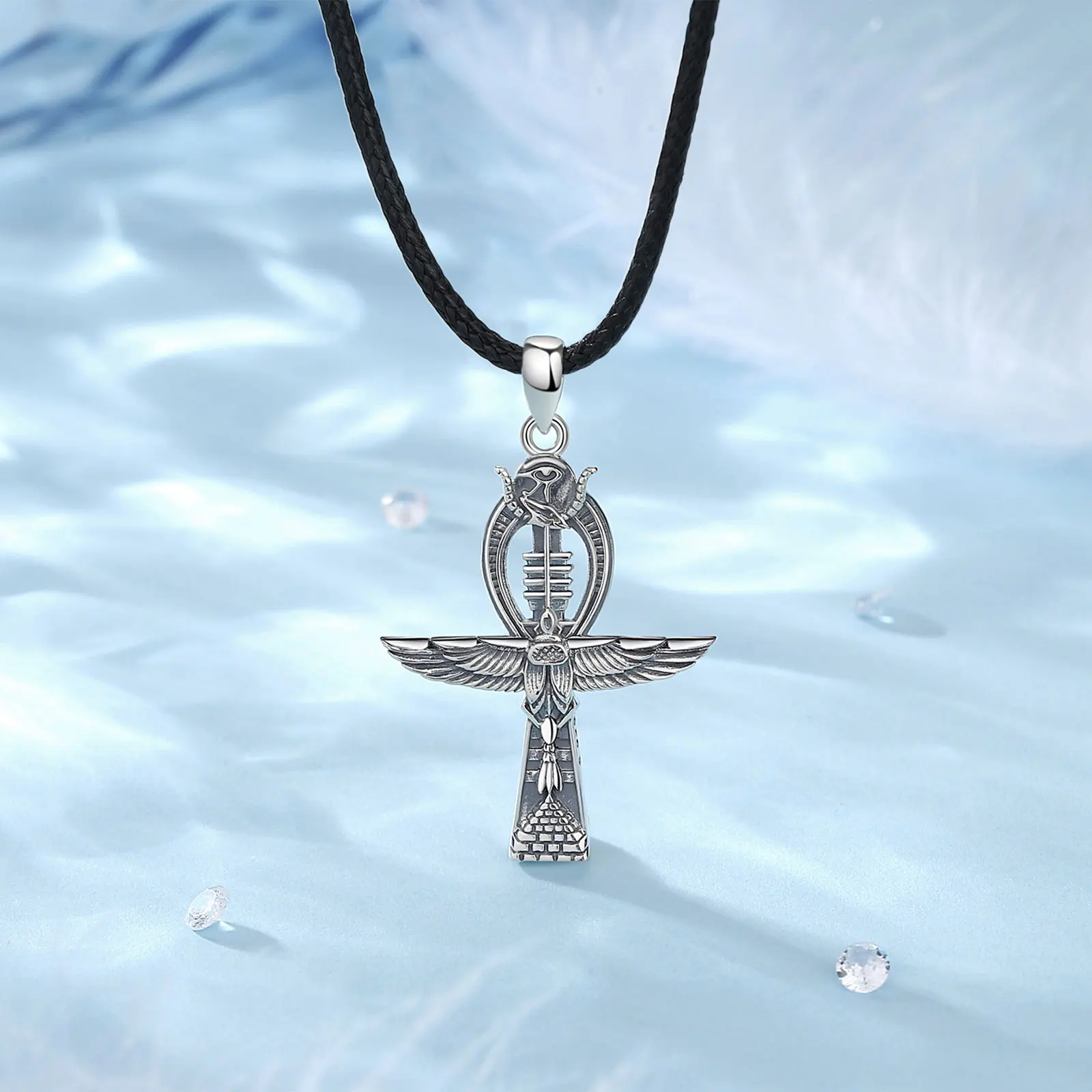 Eudora 925 Sterling Silver Ankh Cross Necklace for Women Man Eagle Scarab Eye Of Horus Amulet Pendant Egyptian Jewelry Fine Gift - Image 4