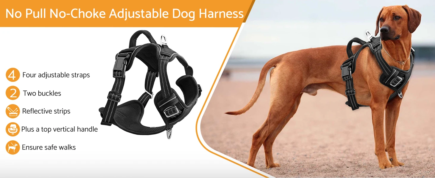 Maxetodo No-Pull Adjustable Dog Harness for Large Dogs - Reflective, No-Choke, Soft Padded Vest with Breathable Mesh