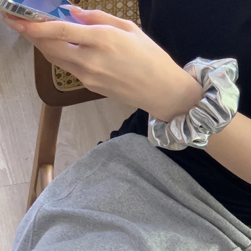 Y2K Style Silver Metal Medium Hair Ties Simple Elastic Hair Bands for Women Girls Fashionable Hair Accessories Daily Headwear