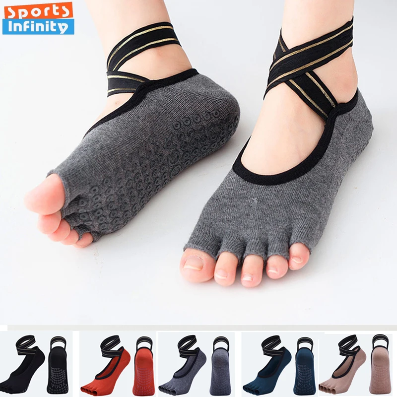 

Women Yoga Socks Five Toes Silicone Non-slip Ballet Dance Pilates Socks Backless Breathable Bandage Cotton Toeless Sports Socks