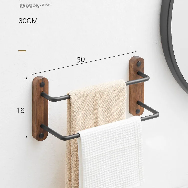 Chinese Style Towel Rack Vintage Bathroom Walnut Towel Rack Double Pole Non Perforated Bathroom Wood Gold Wall Pole ZF217