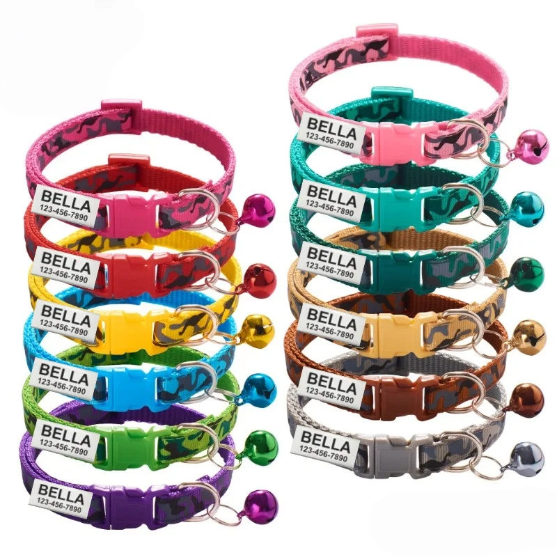 customize pet name id tag engraved personalized cat collar with cute bell pet products anti lost accessory